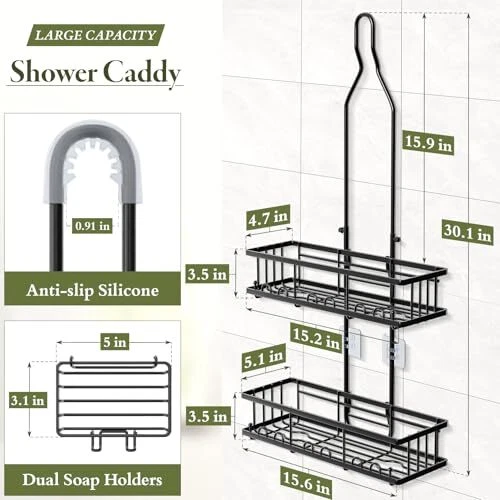 Shower Caddy Hanging: Adjustable Height No Blocking to Shower Head - Black
