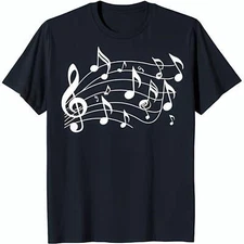 Stylish Black T-Shirt with White Musical Notes & Treble Design for Music Lovers