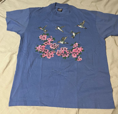 Vintage Fruit Of The Loom Humming Bird T-Shirt Light Blue xL