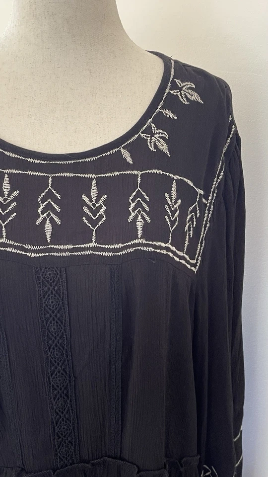 Maxi Vestido Knox Rose Boho Bordado Negro Campesino Para Mujer XXL Festival de Rayón Foto 4 de 4