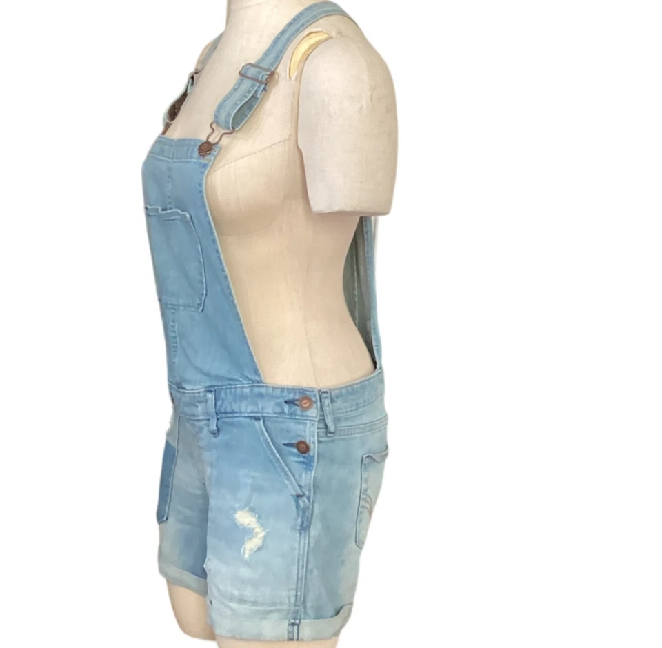 Комбинезон Hollister нагрудник шорты синий джинсовой ткани света стирка хлопок Sz S #72M - Изображение 3 из 4