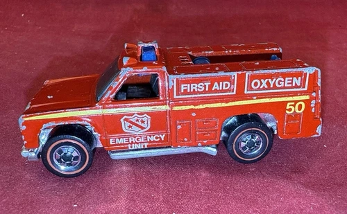Vintage Hot Wheels Redline Emergency Unit 50 Red Fire Truck 1974 Hong Kong