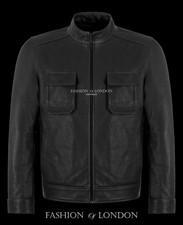 Men's Pebble Grain Leather Field Jacket Flap Pockets Classic Style Jacket