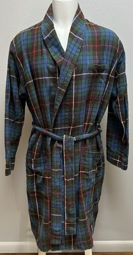 LL Bean Morgenmantel blau grün Scotch kariert weich Flanell Gürtel Bademantel Herren M Reg