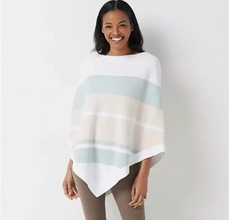 NsBarefoot Dreams Ocean Breeze Poncho Pink Stripe One Size BDWCU1966