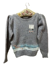 Vintage Susan Bristol Floral Sweater Puff Sleeves 90s Granny  Size S 36 RARE