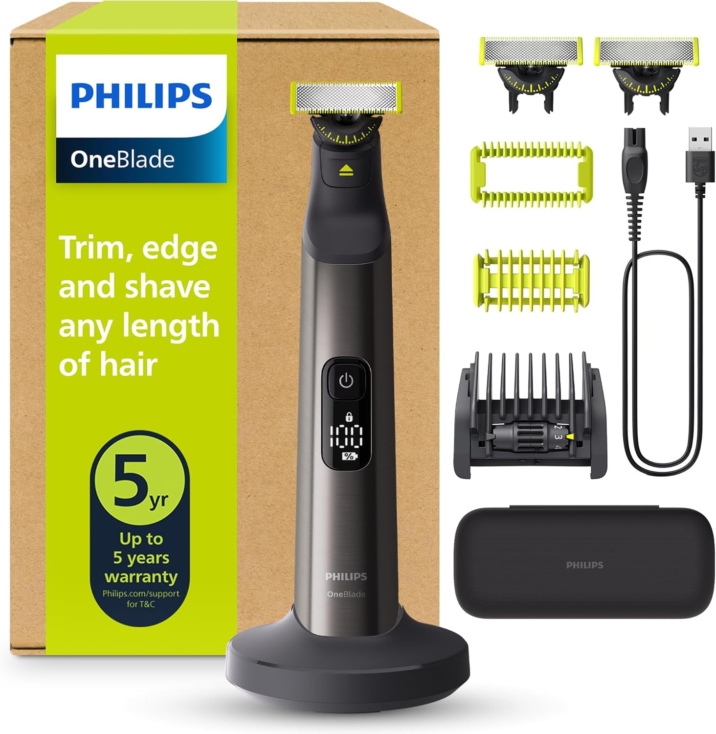 Kit Viaggio Philips OneBlade Pro 360 Rasoio Corpo e Viso Autentico