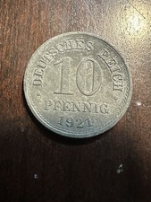 1921 Germany 10 Pfennig Zinc Coin Weimar Inflation Era Fine- One Coin