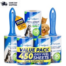 5-Pack Extra Sticky Lint Rollers - 450 Sheets for Effortless Hair Dust Cleanup