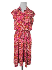 Fred David Abstract Print Sleeveless Belted Shirt Dress Medium M New