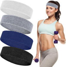4 Pack Sweatbands for Men  Women   Soft  Absorbent Cotton Terry Headbands for