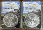 2021 T-1 & T-2 American Silver Eagle 1oz Silver Coin Set First Day NGC MS70