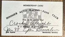 1988 Hoosier Auto Racing Fans Membership Card, Writer/Historian Crocky Wright