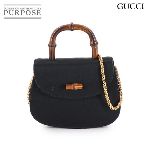 Gucci Bamboo Mini Satin Black 2Way Handbag Used From Japan
