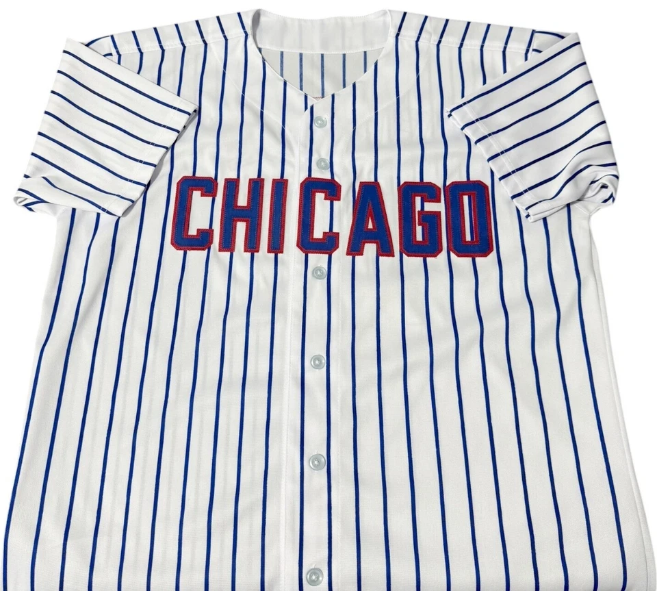 Camiseta deportiva a rayas estilo profesional autografiada Mark Grace de los Chicago Cubs autenticada BAS Foto 2 de 2