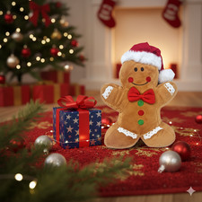 Cute Gingerbread Man Plush Toy with Santa Hat – 15cm Soft Christmas Stuffed Doll