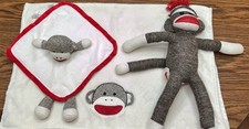 Lot Of 3 Sock Monkey Items. 18 Sock Monkey, Blanket, and Lovey/rattle