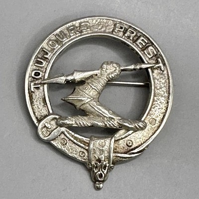 Scottish Clan Crest Brooch 1948 Edinburgh Hallmarked Sterling TE Kilt Badge