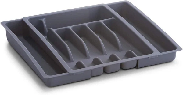24887 Besteckkasten, Ausziehbar, Kunststoff, Grau, Ca. 29-48X38X6,5, Ausziehbare-image