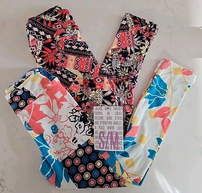 LuLaRoe Kids S/M Leggings - Pack Of 2 - Pink Floral White Pattern Block - NWT  