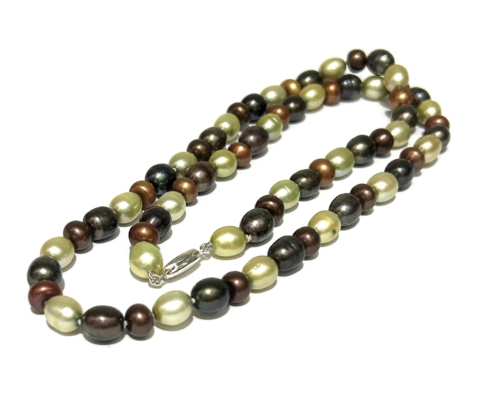 Hand Knotted 7.5 x 10mm Iridescent Multidcolors Cultured Oval Pearl 24" Necklace - Image 3 of 4