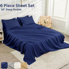 1800 Series 6 Piece Bed Sheet Set Soft Deep Pocket Twin King Queen Full Sheets