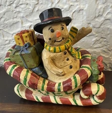 Blossom Bucket Boston Road Snowmen Top Hat Candy Cane Sled Noel Presents RHTF