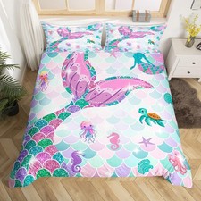 Mermaid Tail Bedding Set,Nautical Sea Animal Duvet Cover Twin Size for ,Fish ...