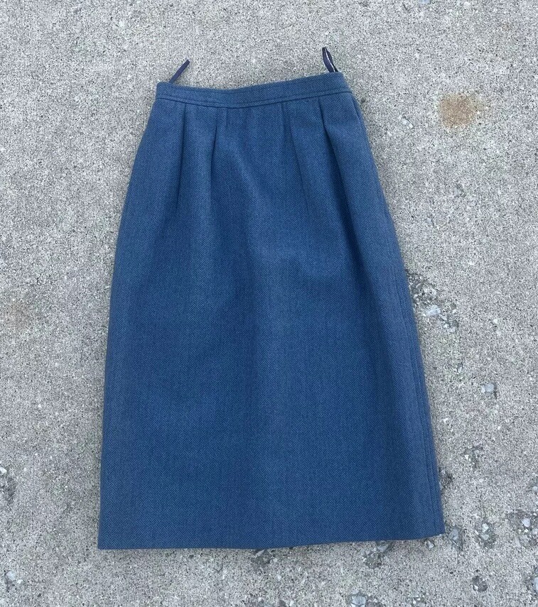 Gonna blu vintage Yves SAINT LAURENT RIVE GAUCHE tasca davanti YSL TG 34 spina di pesce