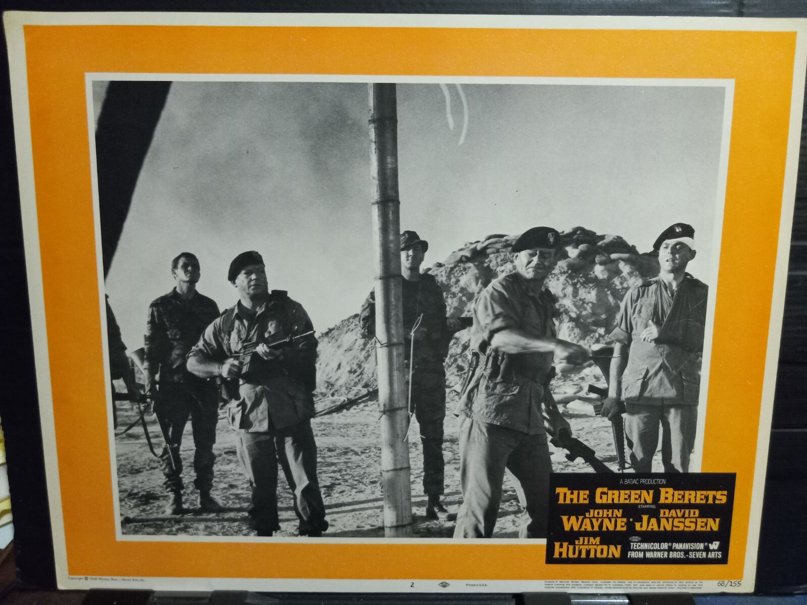 Wayne Slashes Lobby Card 1968 GREEN BERETS John Wayne slash knife bamboo pole Viet ...