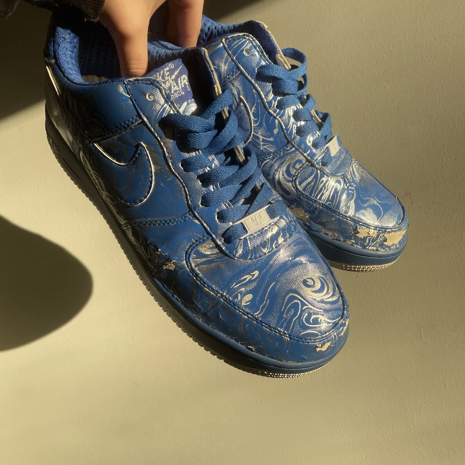 RARE Nike Air Force 1 Marbled Blue And Metallic Sneakers