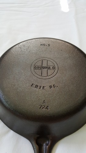 Antique Griswold No 5 Small Logo Grooved Handle Cast Iron Skillet 724 A - Picture 2 of 9