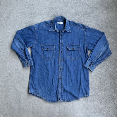 MARKS & SPENCER Herren Jeans Hemd Shirt Medium Jeanshemd 80er Denim 21808 Blau