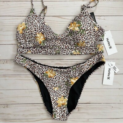 Hurley Jungle Cat Animal Print Bikini Set Size Large Women