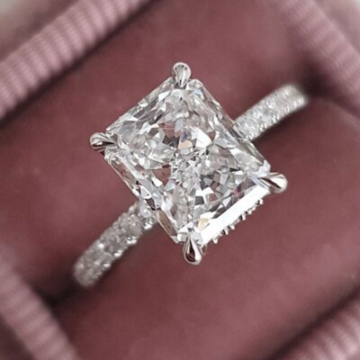 11x9 mm 4.68 TCW Radiant Cut Moissanite Engagement Ring In 14k White Gold Plated