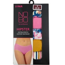 No Boundaries 5-Pack Cotton Stretch Comfort Waistband Hipster Panties   Small