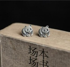 Adorable Animal Panda White Gold GP Silver Black Stud Earring