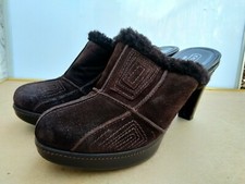 Coach Ltd Ed Brown Leather Suede With Shearling Patchwork Heel Mules Size 9B 4"
