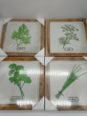 Wandbild Kräuter Küche  26 cm x 26 cm Druck auf Holzrahmen einfach Gewürz NEU 