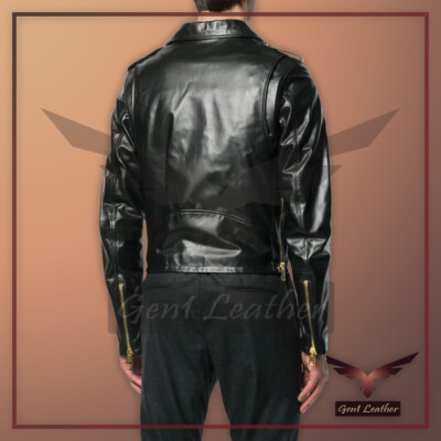 MEN'S BLACK LEATHER DOUBLE ZIPPER MOTORCYCLE / Casual Jacket