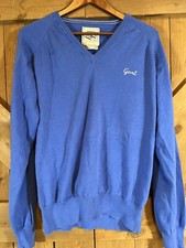 GANT Rugger Jumper Men's XL Pullover V-Neck Knitted Blue