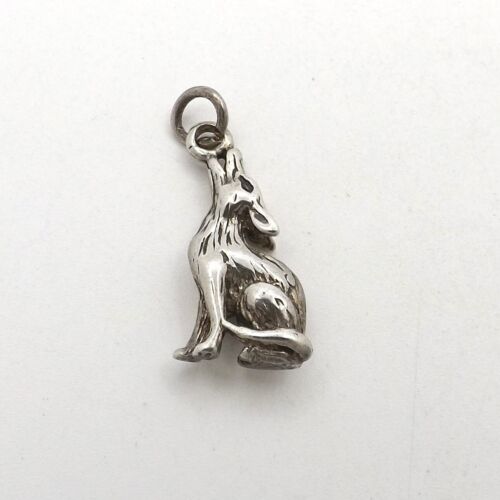 Sterling Silver Howling Dog Wolf Charm Pendant Vi… - image 1