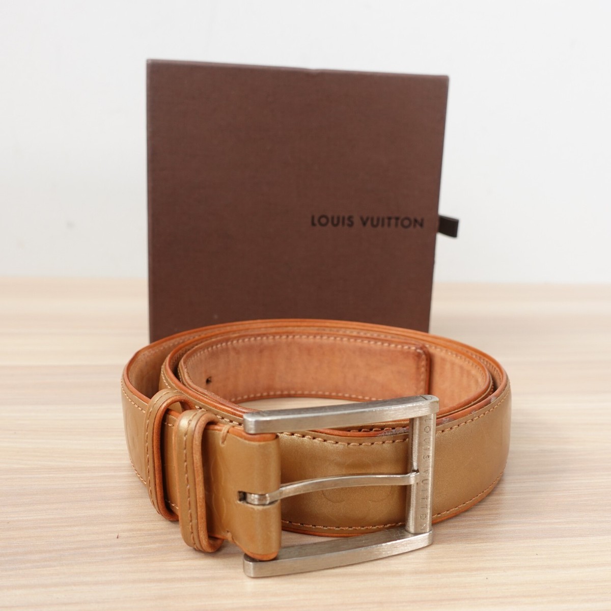 LOUIS VUITTON Belt 75 30 Leather Monogram Logo Small Nude Vernis