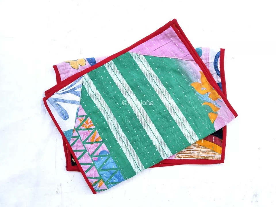 Colorful Kantha Placement table decor vintage placement 10 pcs table clothes - Image 2 of 4