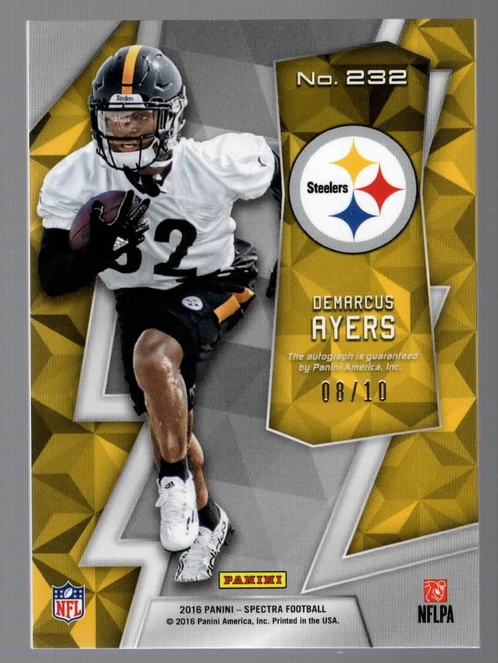 2016 Demarcus Ayers Spectra Football Purple Rookie RC Auto /10 Steelers #232 - Image 2 of 2