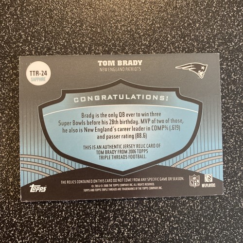 2006 Topps Triple Threads Relics 02/03 Tom Brady #TTR-24 - Picture 3 of 3