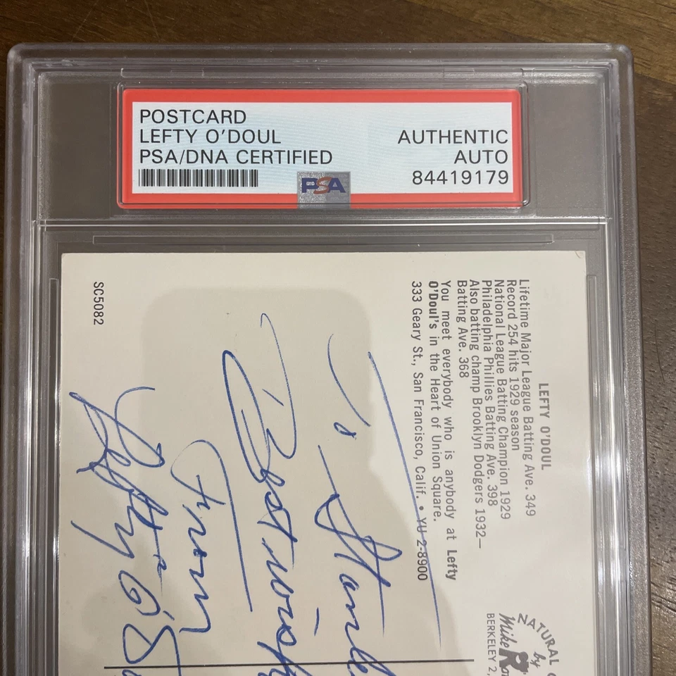RARE JSA Lefty O'Doul NEW YORK GIANTS Autographed Signed 3x5 Postcard Slabbed - Image 4 of 4