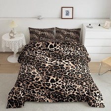 Leopard Comforter Set Full Size Brown Bedding Set 3pcs for Kids Teens Room De...