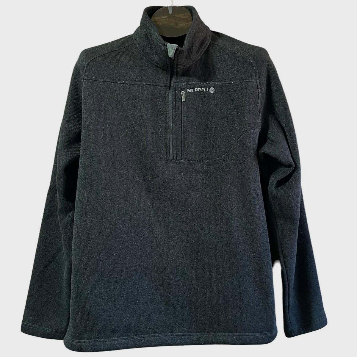 Merrell Fleece Sweater Pullover Mens L Black Quarter Zip Knit