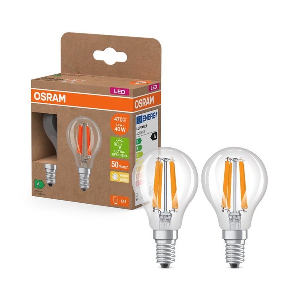 2Er Osram E14 Led Lampe Classic Klar 2,2W Wie 40W WarmweißEs Licht 2700K-image